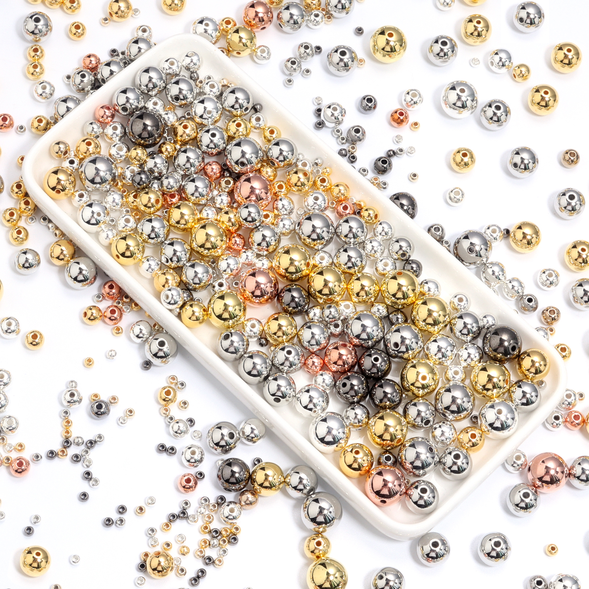 3-14mm Round Spacer Beads CCB Gold Silver Color Smooth Loose Ball Beads for Bracelet DIY Jewelry Making Accessories