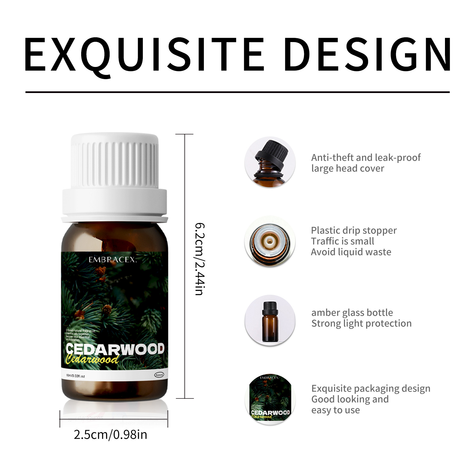 Pure Cedarwood Essential Oils 100% Natural Cedarwood Oil For Hair Care, Home Diffusers, Skin, Aromatherapy, Massage 0.33fl.oz