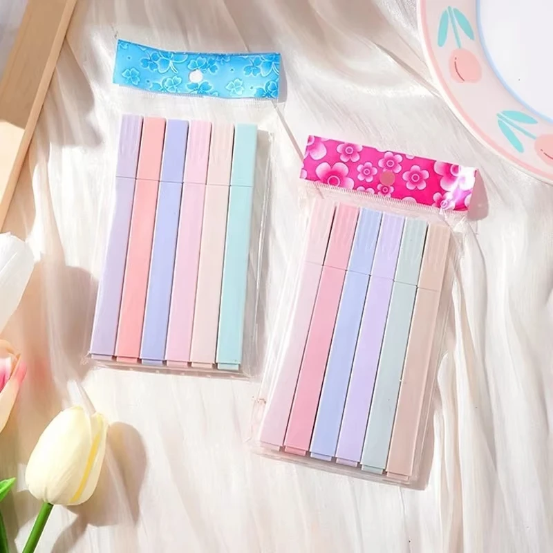 6 pçs/set cor pastel marcador kawaii papelaria cor marcador material escolar estudante marcador marcador japonês papelaria