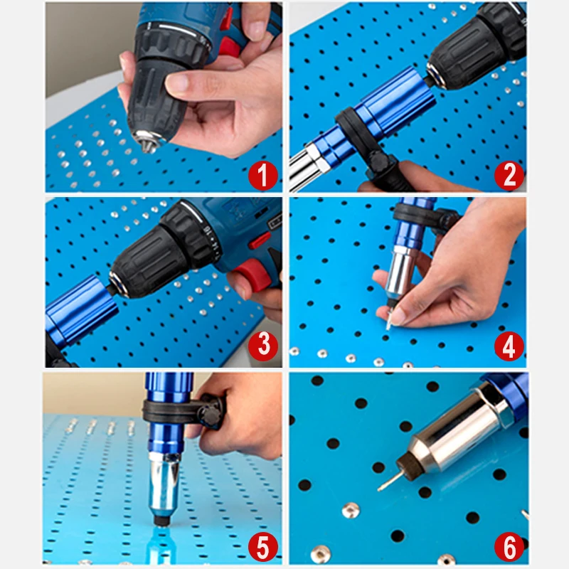Pistolet à rivets électrique 2.4mm-4.8mm, adaptateur de perceuse à écrou à rivets, outil de rivetage sans fil, outil de rivetage de traction d'écrou d'insertion