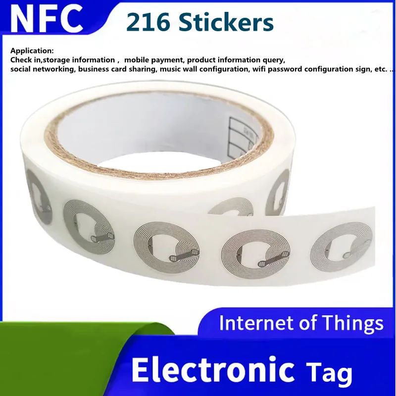 Etiqueta autoadesiva ntag216 nfc, etiqueta 13.56mhz iso14443a, etiqueta eletrônica universal 216 rfid, etiqueta adesiva disponível para telefone