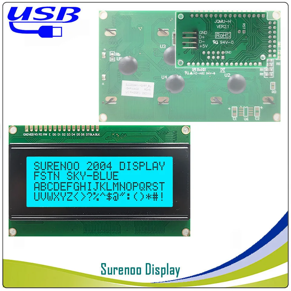 Surenoo LCD2USB USB 204 20X4 2004 Módulo LCD de caracteres Panel de pantalla inteligente LCD Smartie y AIDA64 para PC DIY