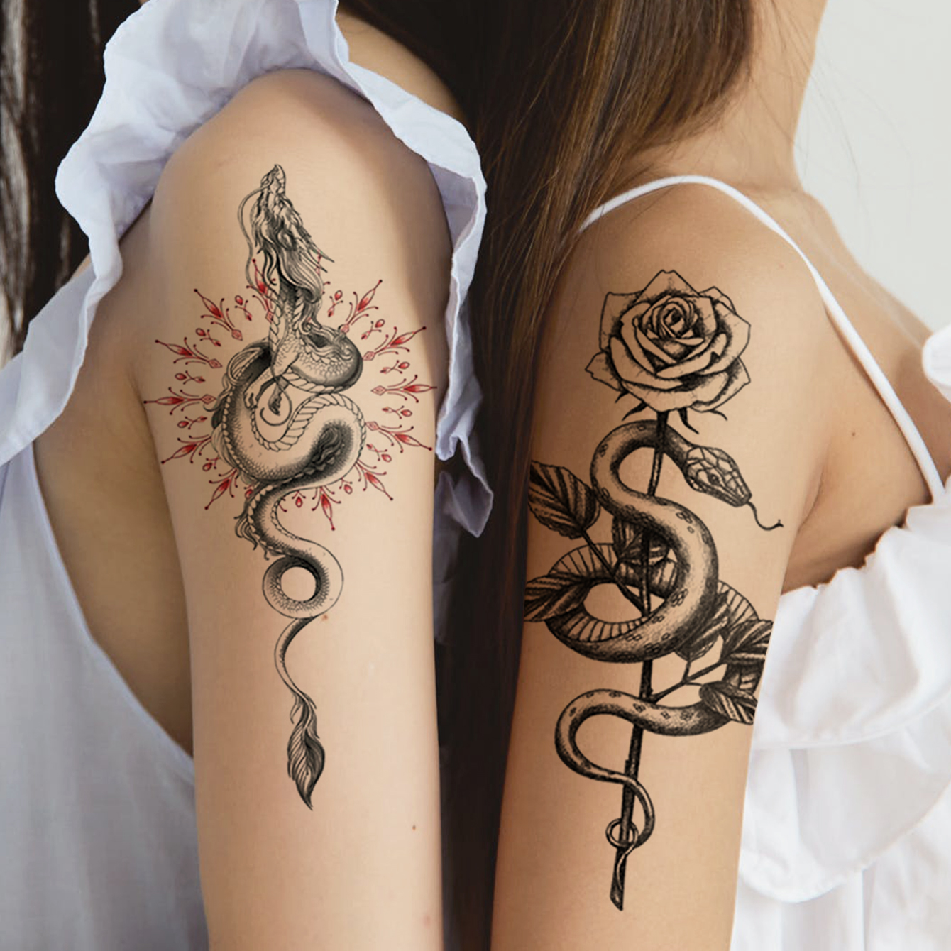 5 個防水一時的なタトゥーステッカーライオンフラワースナックウルフローズティガーダークエレガントなフェイクタトゥーフラッシュタトゥー女性男性用