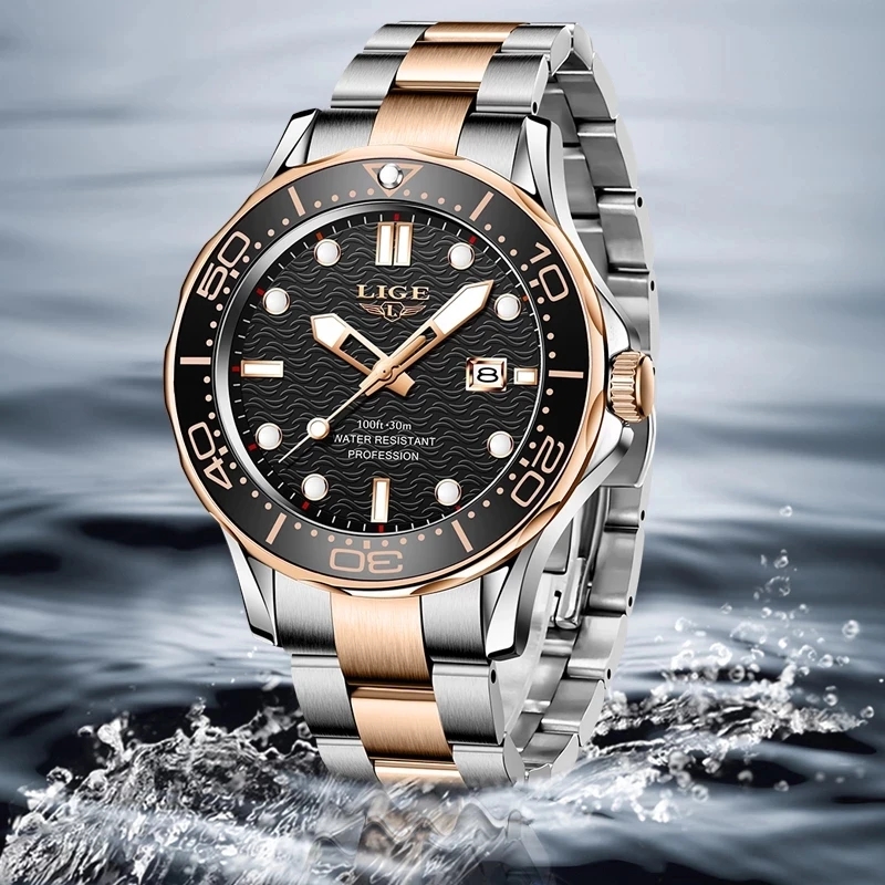 LIGE Top Marke Luxus Mode Taucher Uhr Männer 3ATM Wasserdicht Datum Uhr Sport Uhren Herren Quarz Armbanduhr Relogio Masculino