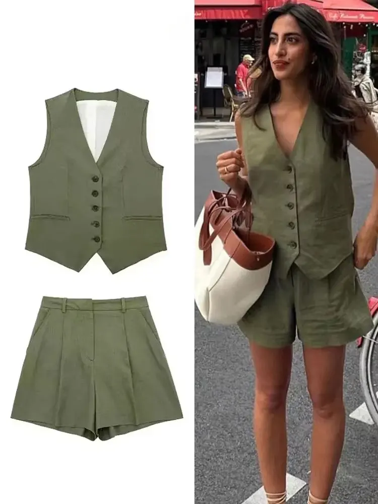 HH Frauen Elegante Feste Weste Hose Sets Einreiher V-ausschnitt Weste Top + Hohe Taille Dünne Shorts Dame Büro Tragen anzüge