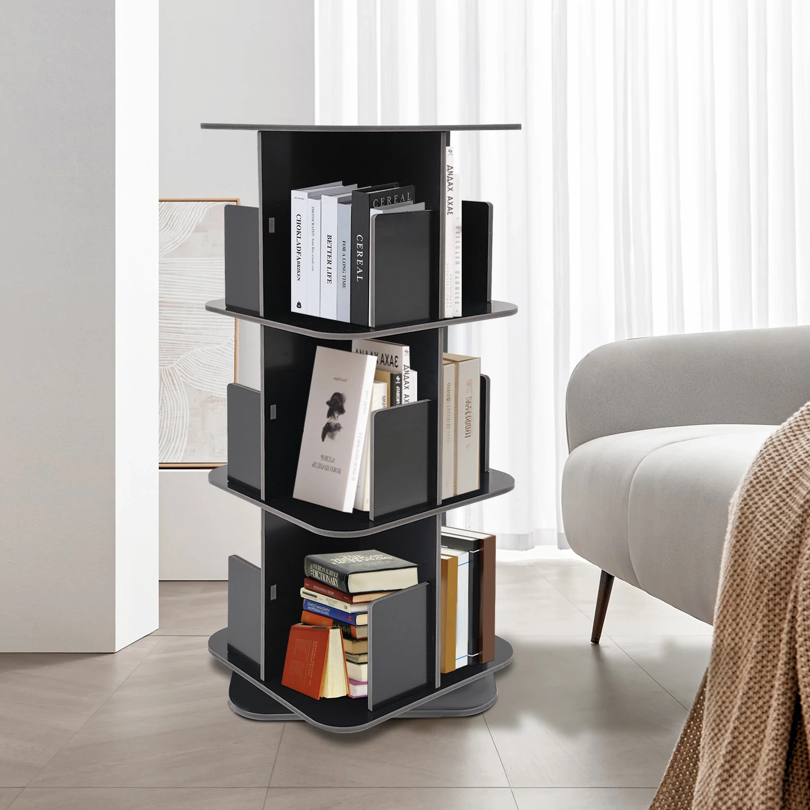 Buona stabilità libreria in piedi a 3 livelli libreria girevole a 360 ° salvaspazio per camere da letto/soggiorni/sale giochi deflettore sicuro