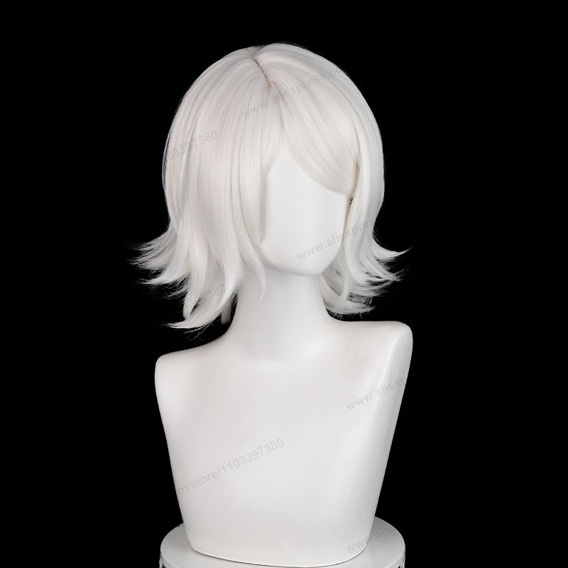 Juzo Suzuya คอสเพลย์วิกผม 35 ซม.สั้นเงินสีขาวผู้หญิงผมอะนิเมะสังเคราะห์ทนความร้อนวิกผม