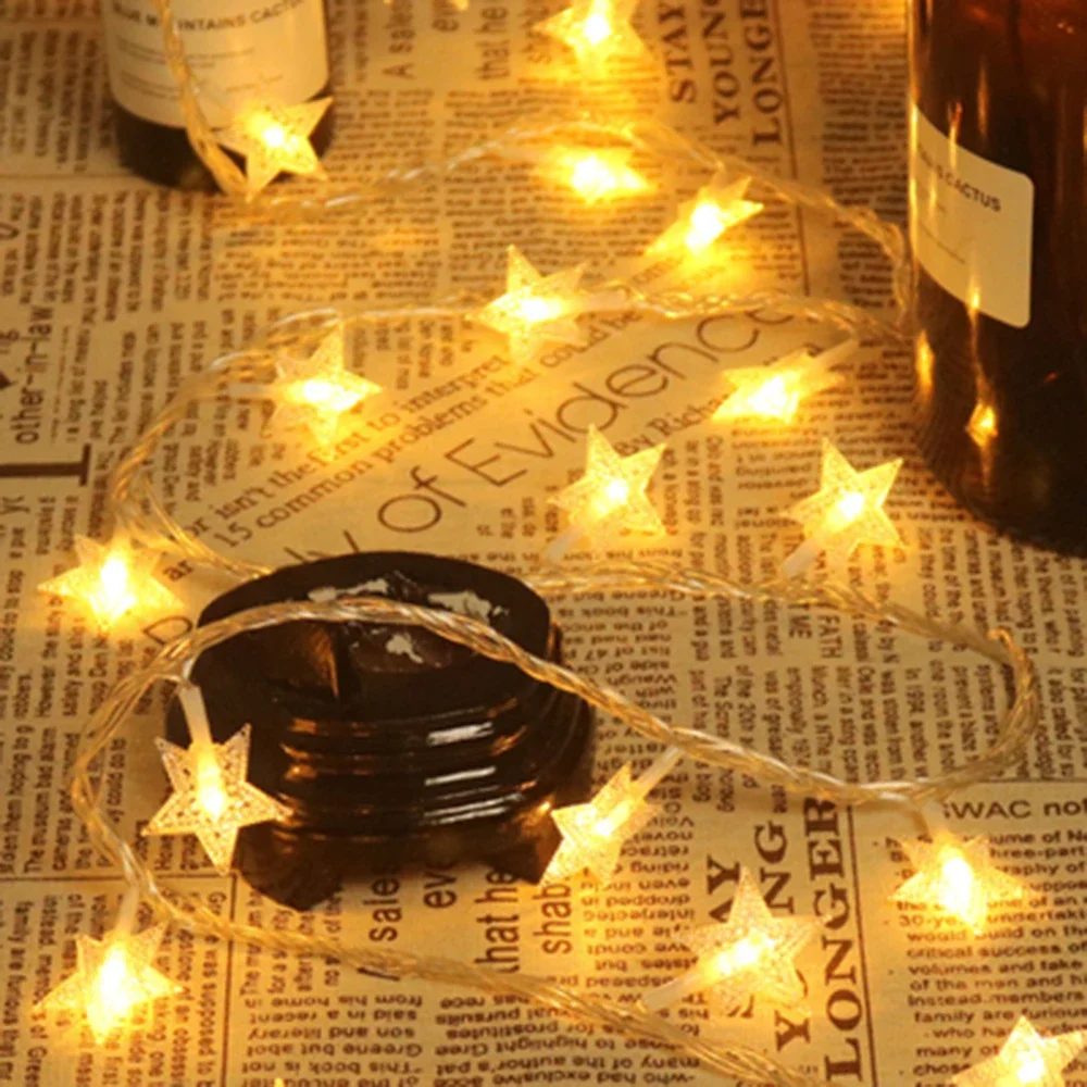 Lampki LED w kształcie gwiazdek, girlanda świąteczna, zasilane bateriami lub USB, kurtyna świetlna, lampki dekoracyjne do domu, długość 1,5 m / 3 m / 6 m / 10 m