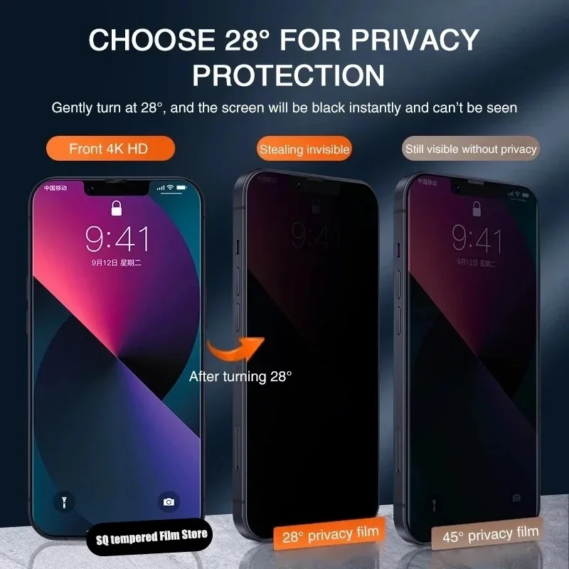4 pezzi protezione schermo privacy per iPhone 16 15 14 13 Pro Max 15 14 Plus 13 12 mini 11 Pro XS Max X XR privacy vetro temperato