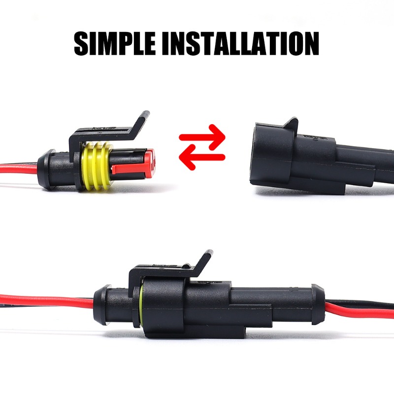 Conector à prova d'água para carro, 2 pinos, auto, motocicleta, scooter, marinho, à prova d'água, macho, fêmea, conector elétrico com fio