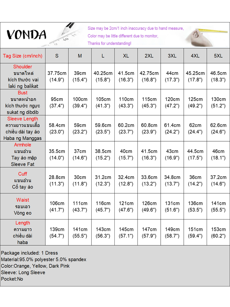 VONDA-女性のためのヴィンテージプリントマキシドレス,ボヘミアンパッチワーク,カジュアルなイブニングドレス,長袖のゆったりとしたドレス,大きいサイズ,5xl