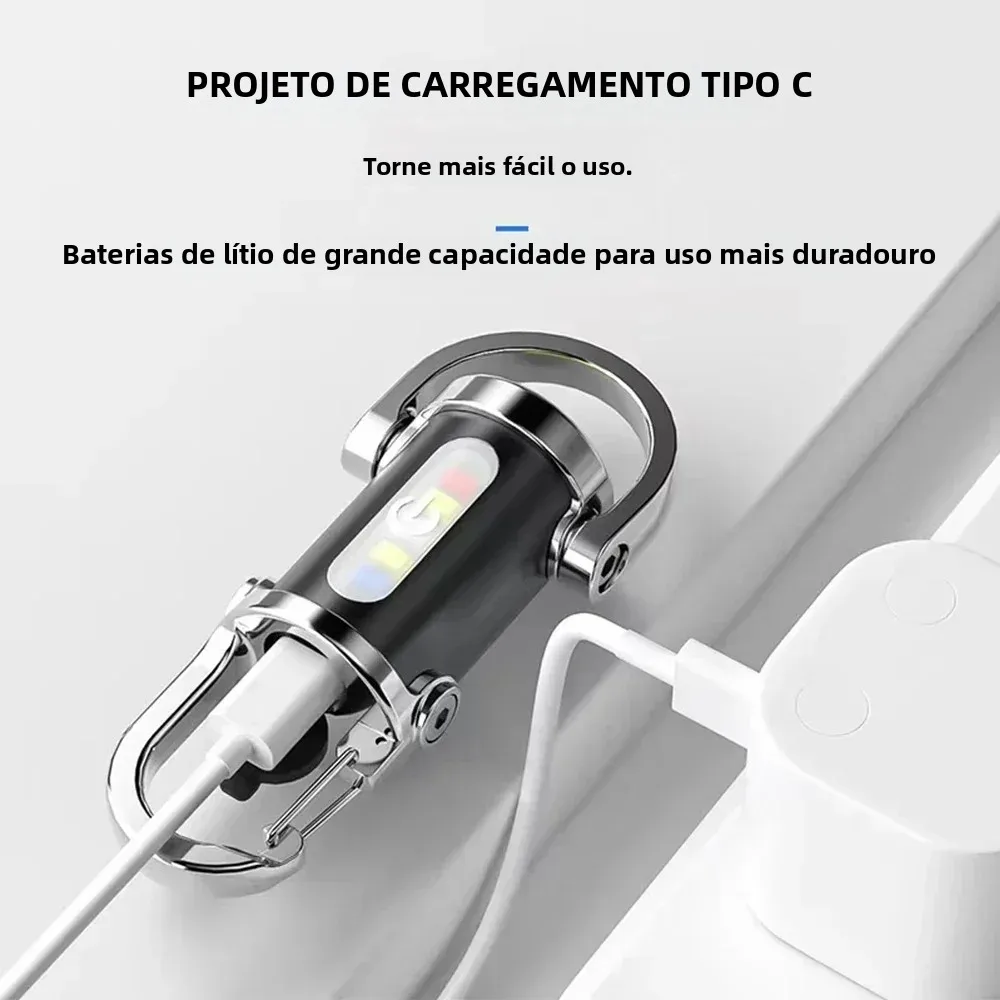 Mini chaveiro portátil lanterna multifuncional cob luz de trabalho 6 modos luz recarregável de emergência para caminhadas busca caminhadas