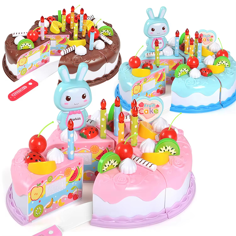 Kinder Kuchen Spielzeug 37 Teile/satz DIY Simulation Geburtstag Kuchen Modell Schneiden Obst Kuchen Spielzeug Mädchen Küche Pretend Spielen Spielzeug für Kinder