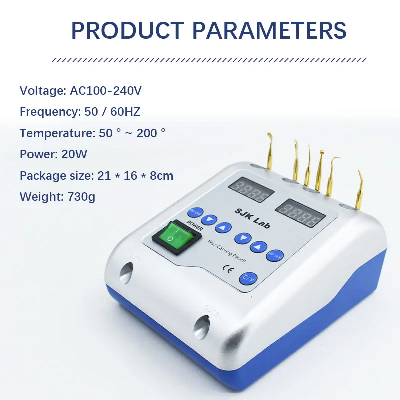 SJK Lab Elektrisch Waxermes Carving Met 6 Wax Tips + 2 Pennen Tandheelkunde Gereedschap Tandheelkundige Apparatuur