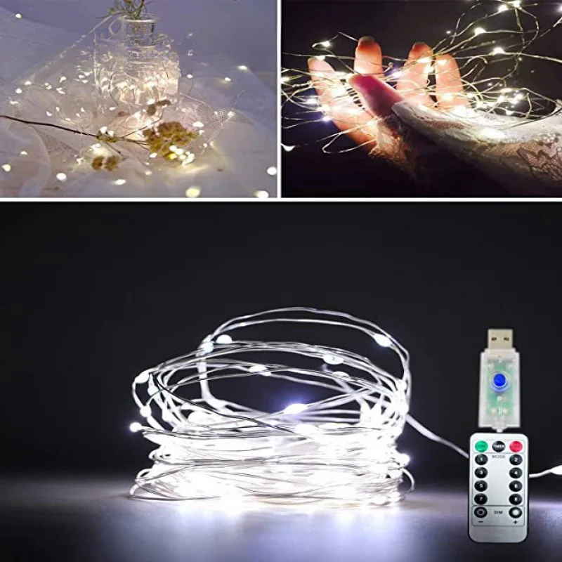 Guirnaldas de luces LED alimentadas por USB 20-300 LED - Control remoto, 8 modos, luces decorativas para cumpleaños, bodas, Navidad