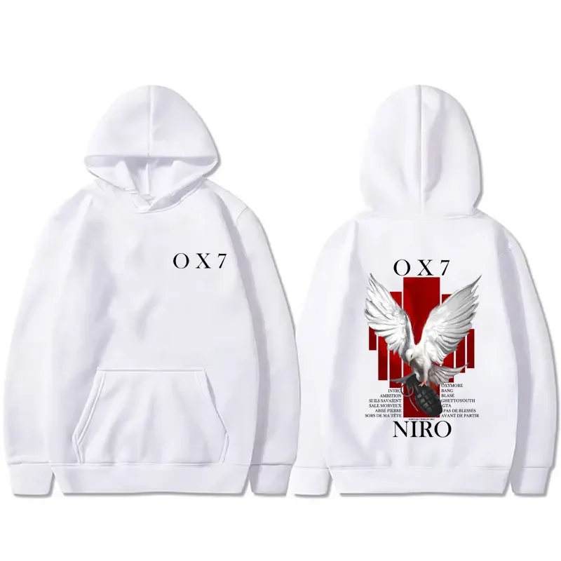 Sudadera con capucha gráfica de rapero Niro OX7 para hombre, moda hip-hop, sudadera con capucha de música pop, sudadera deportiva informal Vintage