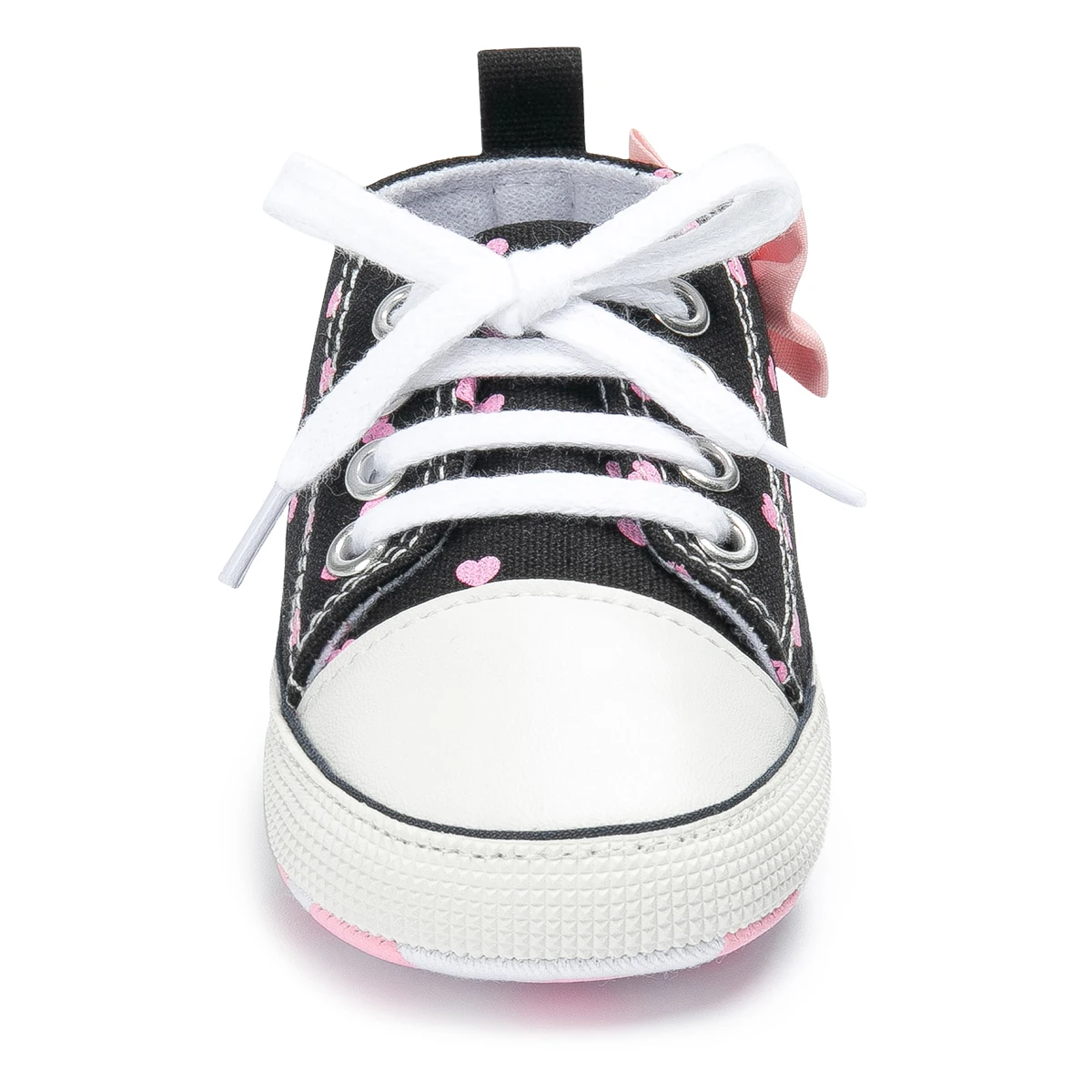 Bebê recém-nascido meninas sapatos moda bowknot coração impressão clássico lona casual alta topos tênis macio anti-deslizamento sola primeiros caminhantes
