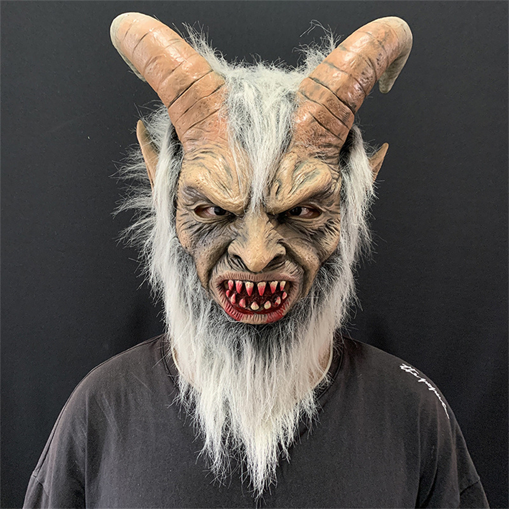 男性用 クランプス デーモンマスク 映画 コスプレ 羊の角 悪魔 ヘッドカバー ハロウィン パーティー ホラー ドレスアップ ルシファー デーモン ラテックスマスク