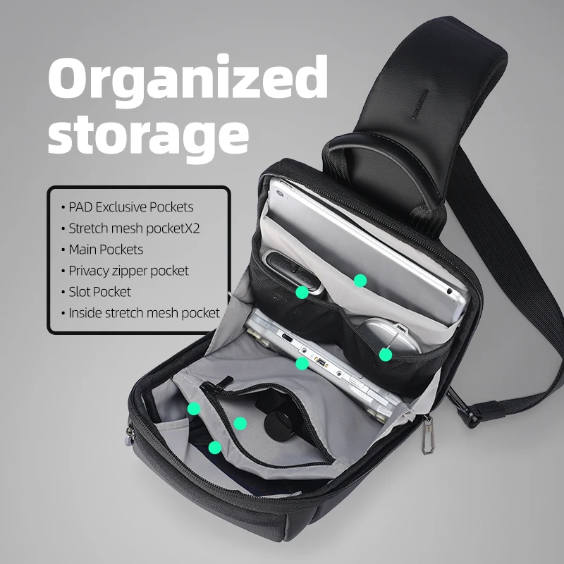 MARKRYDEN Bolsa de peito masculina de grande capacidade, à prova d'água, antirroubo, zíper YKK com vários compartimentos