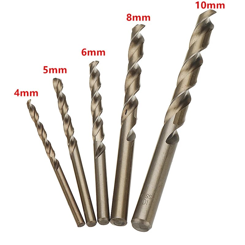 M35 Kobalt Geroosterd Geel Volledig Gemalen Hogesnelheidsstaal Spiraalboor 5-delige 4-10mm Boorgereedschapset