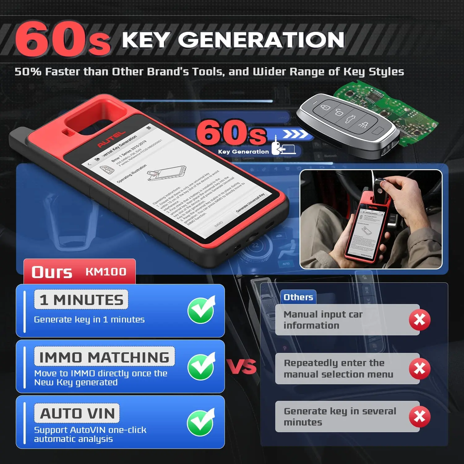 Autel-Key Fob Programming Immobilizer Tool, MaxiIM KM100, IKEY para geração 60s, OBD IMMO, aprendendo em 99% Car, 2pcs