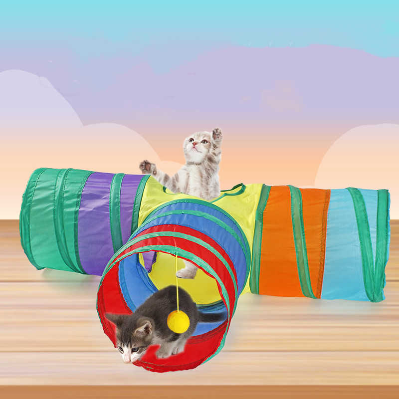 Tunnel pliable pour animaux de compagnie, tube pour chat, jouet de jeu pratique, tunnel étendu, jouets d'intérieur et d'extérieur pour chiots et chatons, exercice de puzzle, cachette