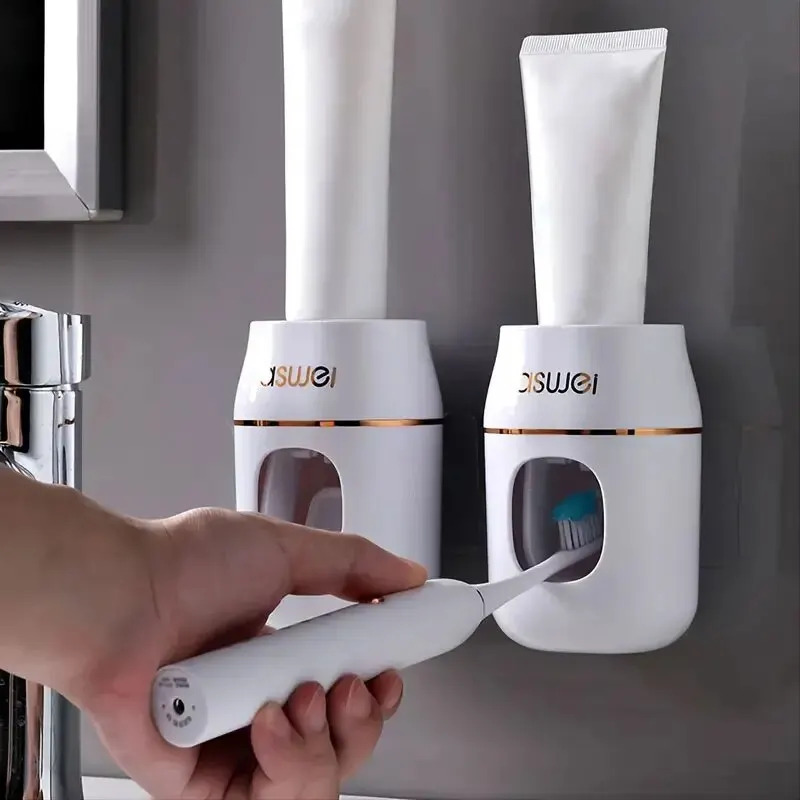 1PC Auto Toothpaste Dispenser + Storage Holder - One-Touch Refill & Tidy Organization for Smarter Bathroom
