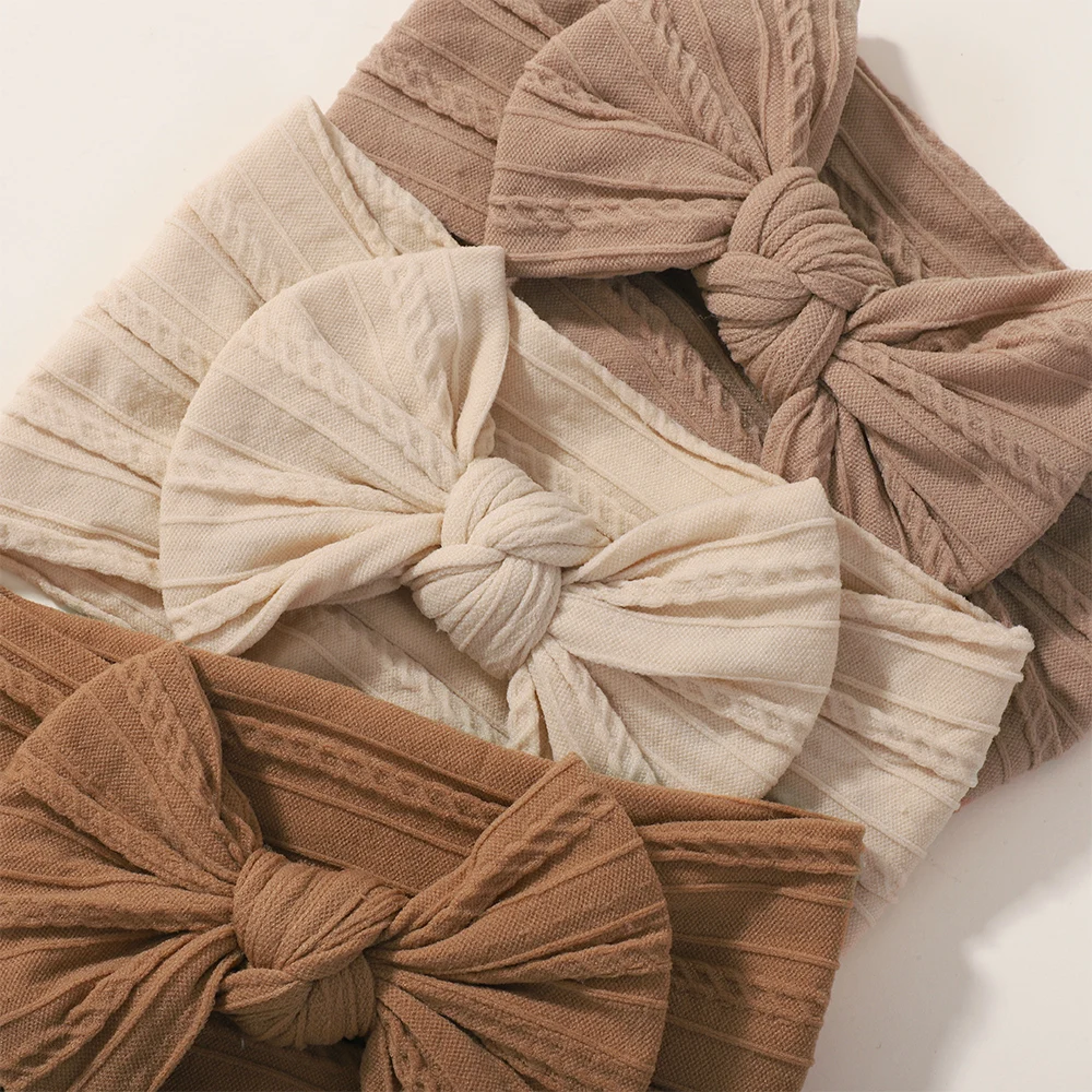 3 pezzi tinta unita fascia per capelli fiocco fascia per capelli per bambini nylon elastico fasce per neonato morbido turbante fascia per capelli accessori per capelli per bambini