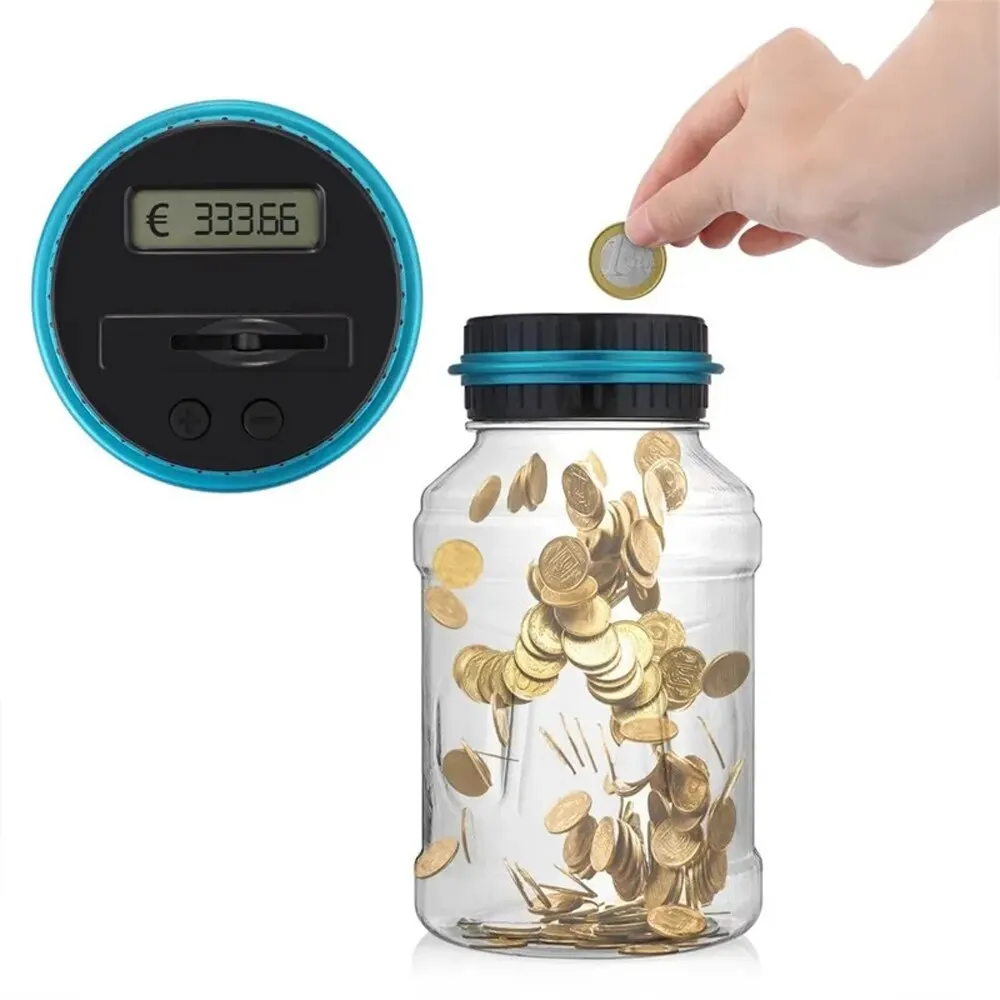 Salvadanaio elettronico Contatore Moneta LCD digitale Conteggio Moneta Scatola di risparmio di denaro Scatola di immagazzinaggio di monete in barattolo per regali di denaro EURO USD
