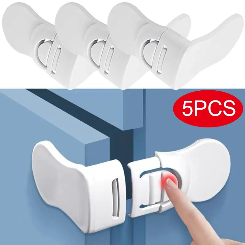 5/1PCS Serrature di sicurezza per bambini Serratura per cassetti Anti-pizzicamento Armadietto a mano Serrature per cassetti bianche Serratura per frigorifero Fibbia Protezione per bambini