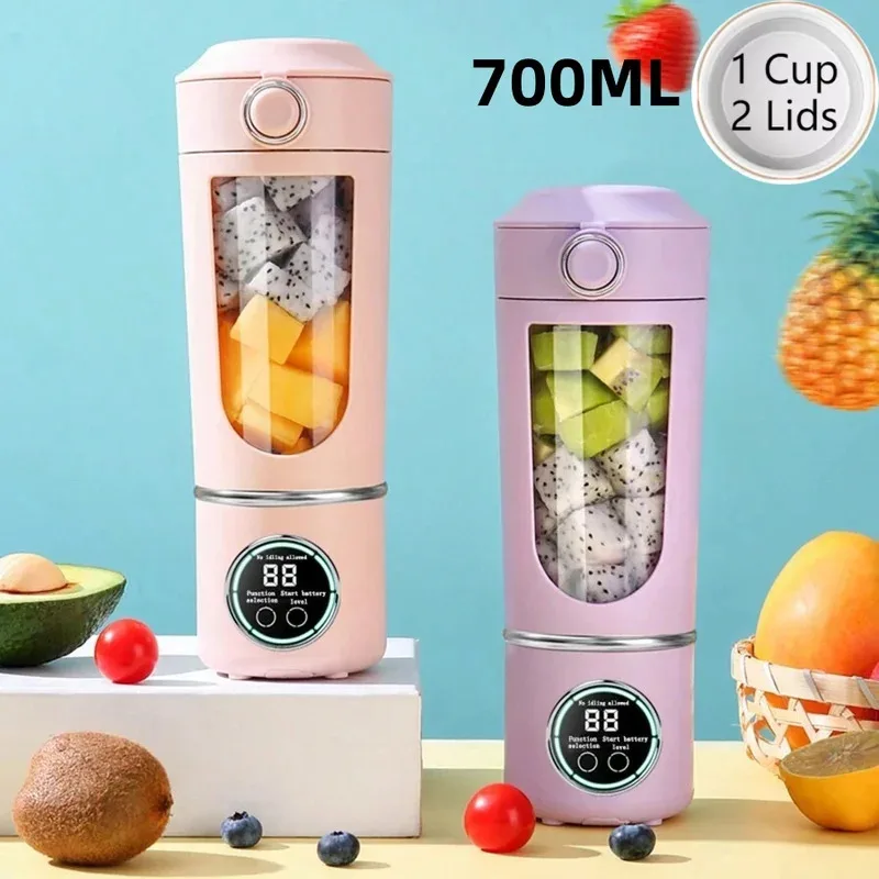 เครื่องปั่นน้ำผลไม้พกพาแบบใหม่ สำหรับทำเชคและสมูทตี้ ความจุ 700 มล. หลายสี ใบมีด 12 แฉก ปั่นเร็ว 2 in 1 ขวดปั่นและคั้นน้ำผลไม้