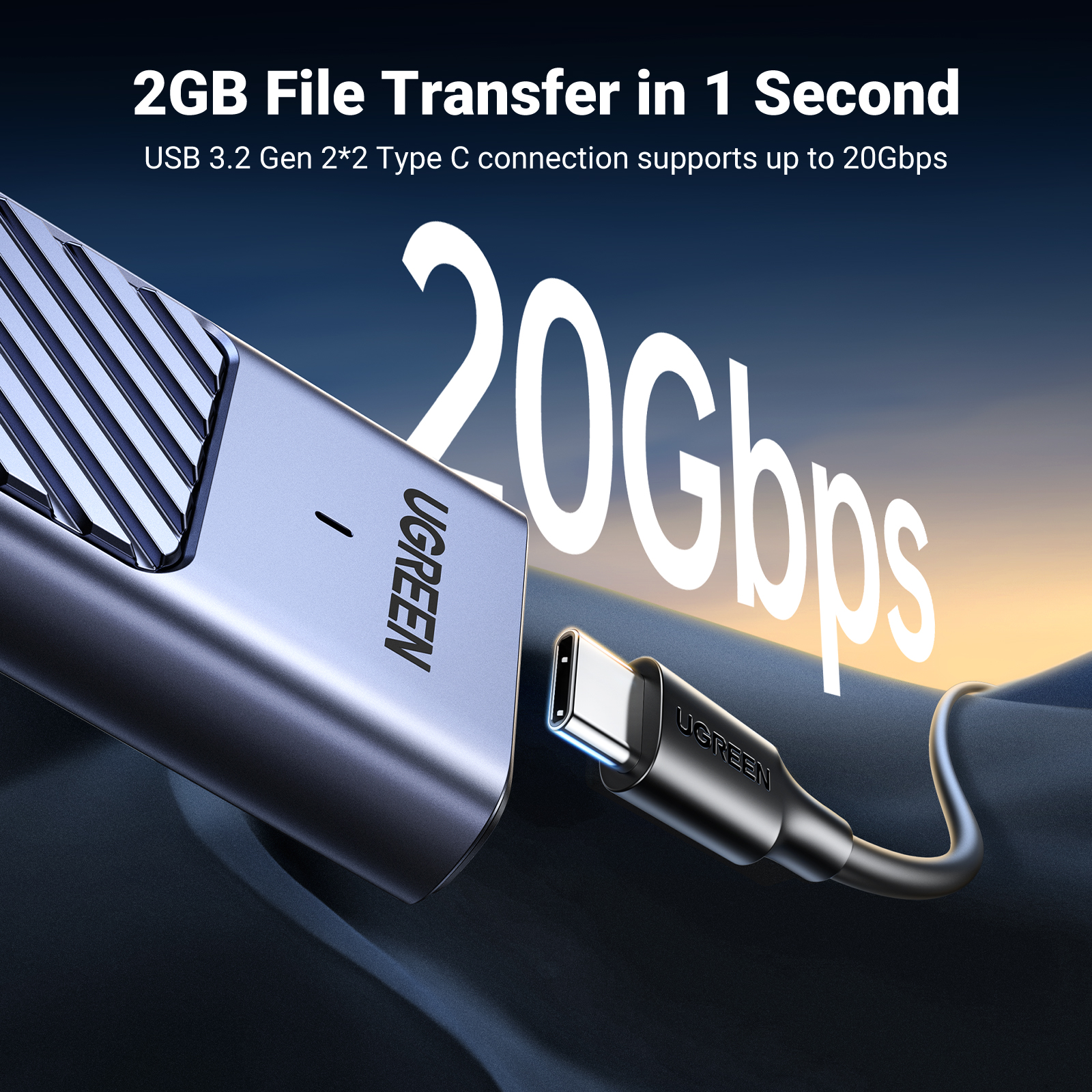 UGREEN M.2 NVMe SSD SATA Kèm Adapter 10Gbps USB 3.2 Gen2 USB C Ngoài Mũi Hỗ Trợ M Và B & M Phím