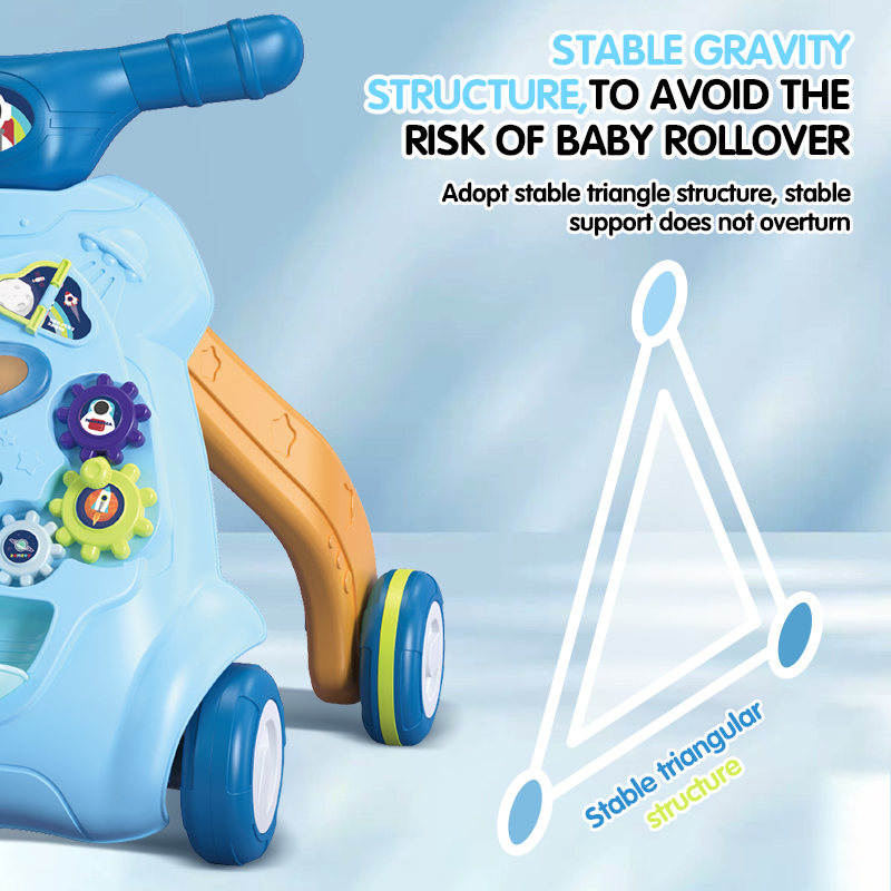 Baby Toddler Walker Push Toy Interactive Music and Light Effect Musical Montessori Activity Push Baby Walkers with Safety Brake