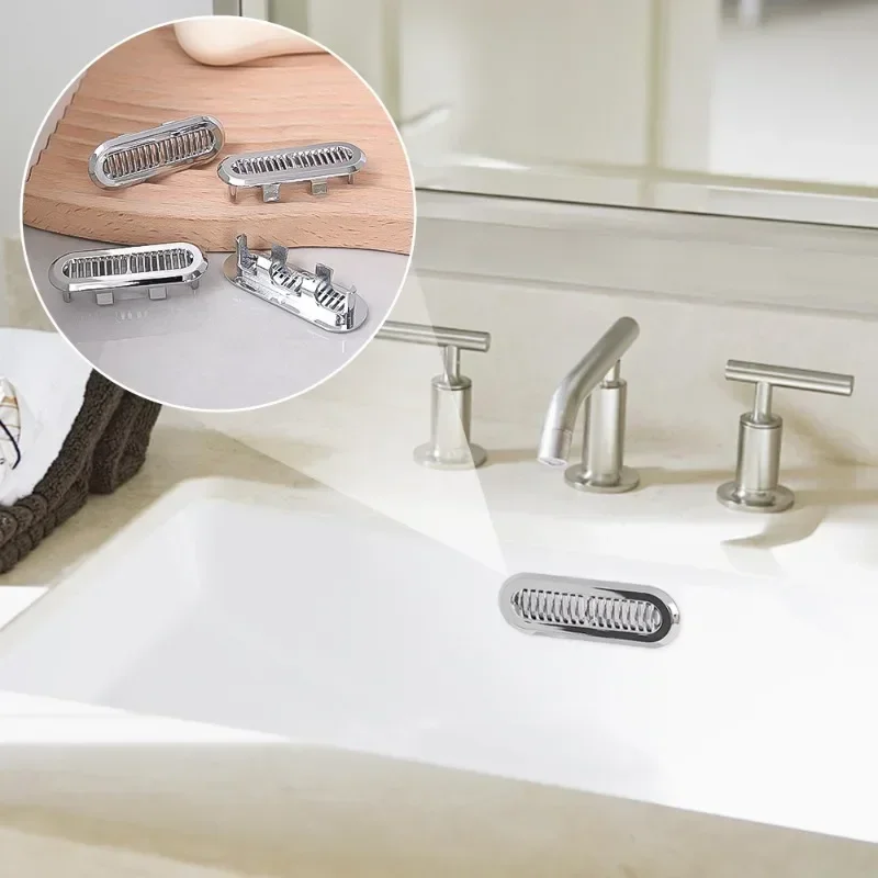 1/4PCS Plastic Bathroom Kitchen Basin Sink Overflow Cover Ring Insert Replacement Chrome Hole Round Drain Caps Basin Accessories