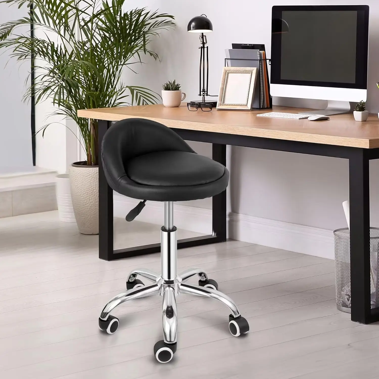Taburete de salón giratorio hidráulico de altura ajustable, taburete médico de Spa para masaje Facial de tatuaje con ruedas de respaldo