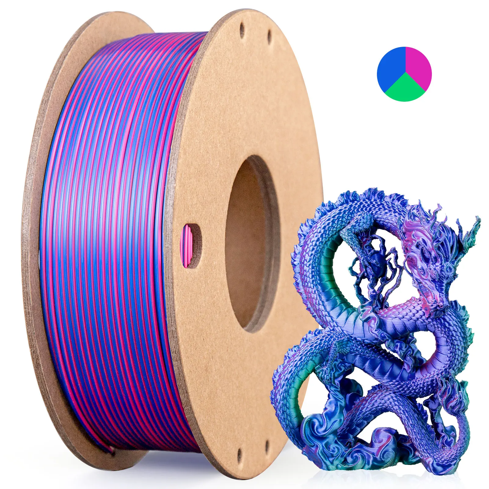 Silk PLA Filament 250g 1.75mm - 3 Farben in 1, Hochglanz, Kompatibel mit FDM 3D-Druckern