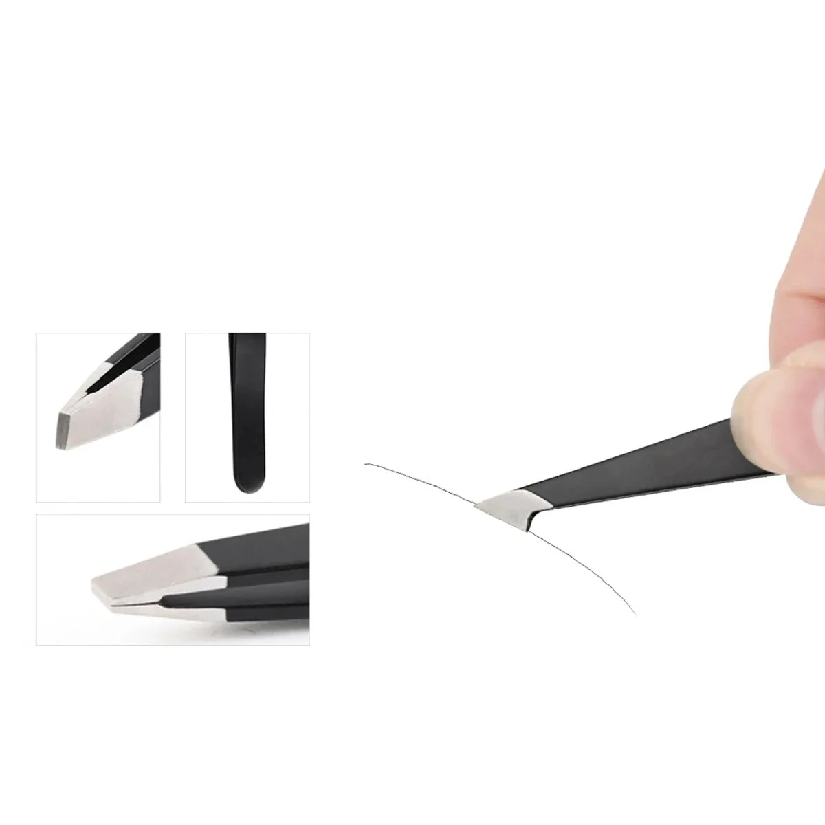 Pinzas para depilación, pinzas para cejas de acero inoxidable, punta negra inclinada rosa, herramienta de belleza de maquillaje inofensivo para cara, color negro