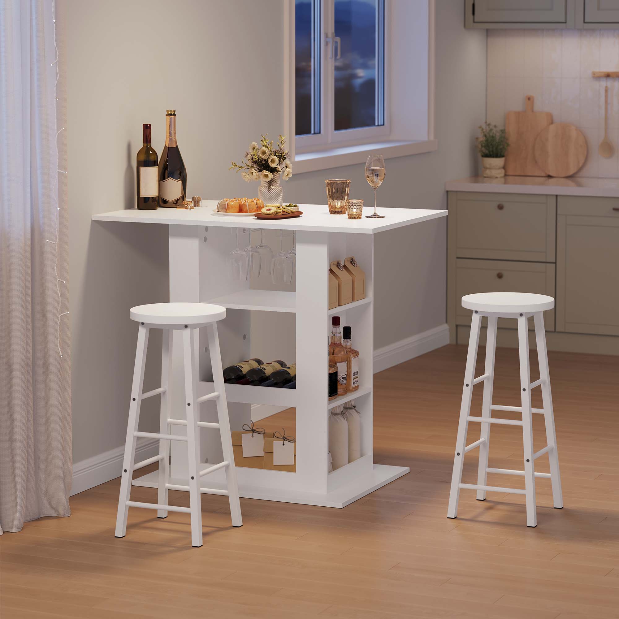 Bartisch mit Stauraum, 105 x 94 x 68 cm, Esstisch, rechteckiger hoher Tisch mit Weinregal für Küche, Wohnzimmer, Heimdekoration