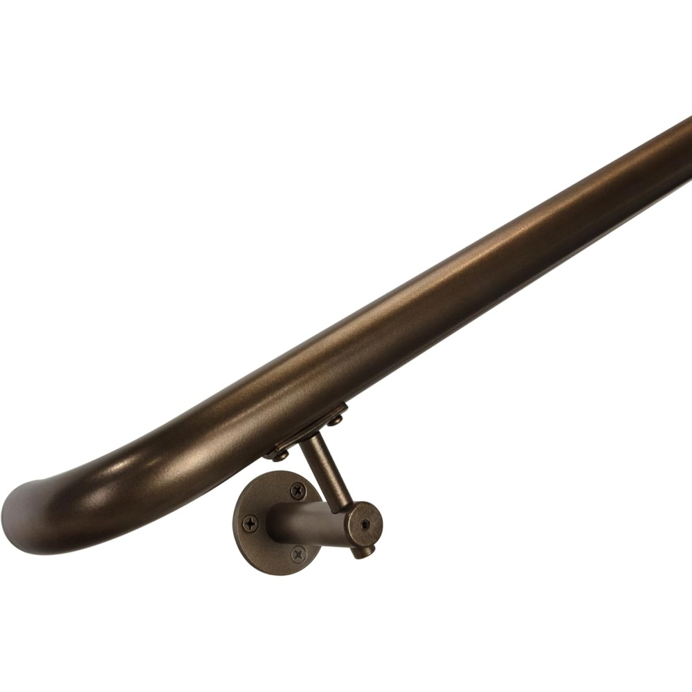 Industrial Aluminum 1.5 Inch Round ADA Complete Indoor/Outdoor Straight Handrail Grab Bar Kit, Returns to Wall (Bronze, 10 Foot