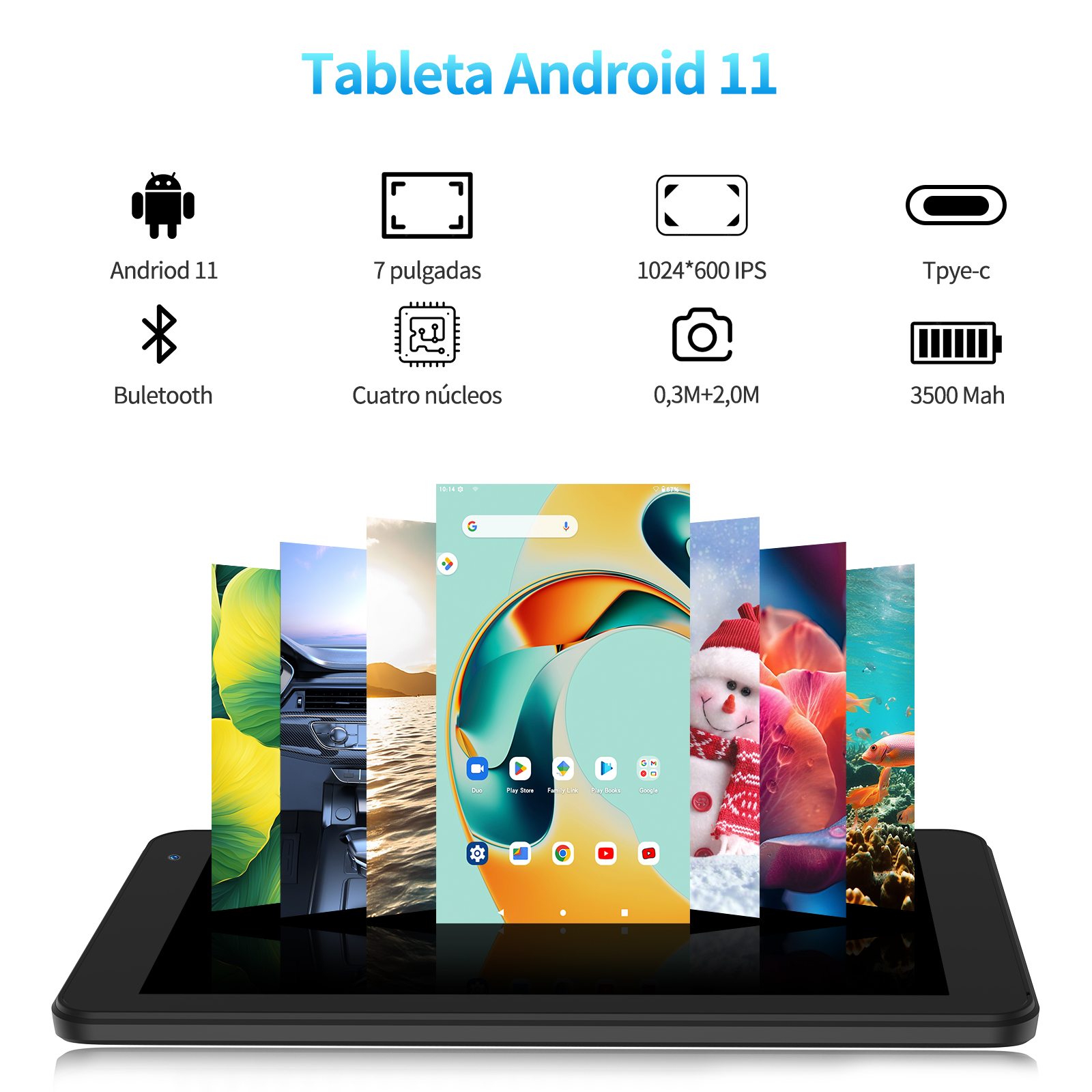 PRITOM 7 polegadas Tablet PC 32 GB Android 11 com processador Quad Core HD IPS Display Dual Camera WiFi com estojo protetor PU