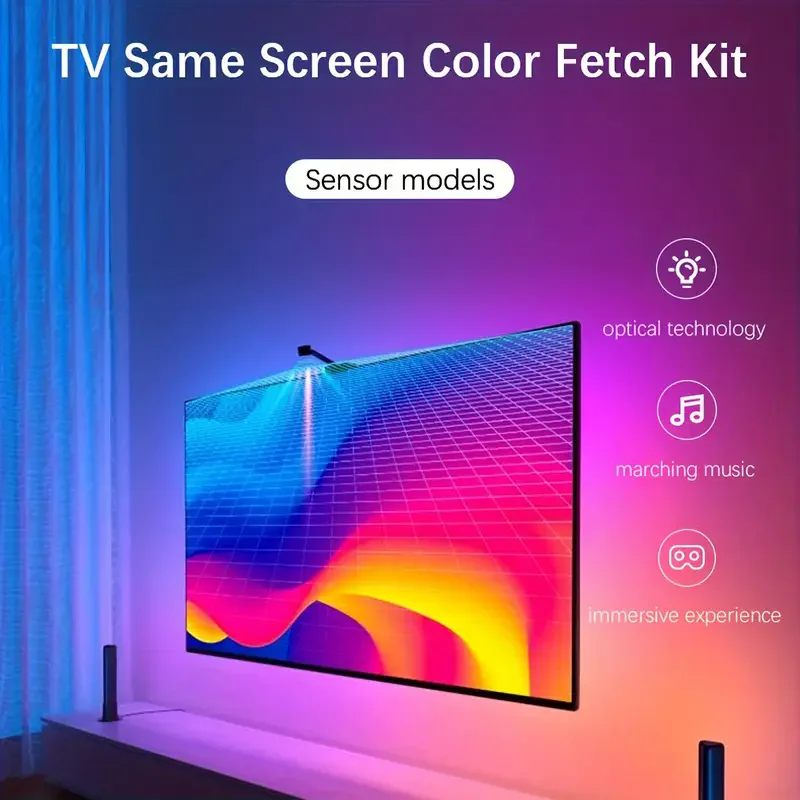 Tira de retroiluminación LED RGBIC para TV con Sensor de selección de Color, sincronización de música, Control por aplicación de 55-75 pulgadas para iluminación de ambiente de sala de juegos