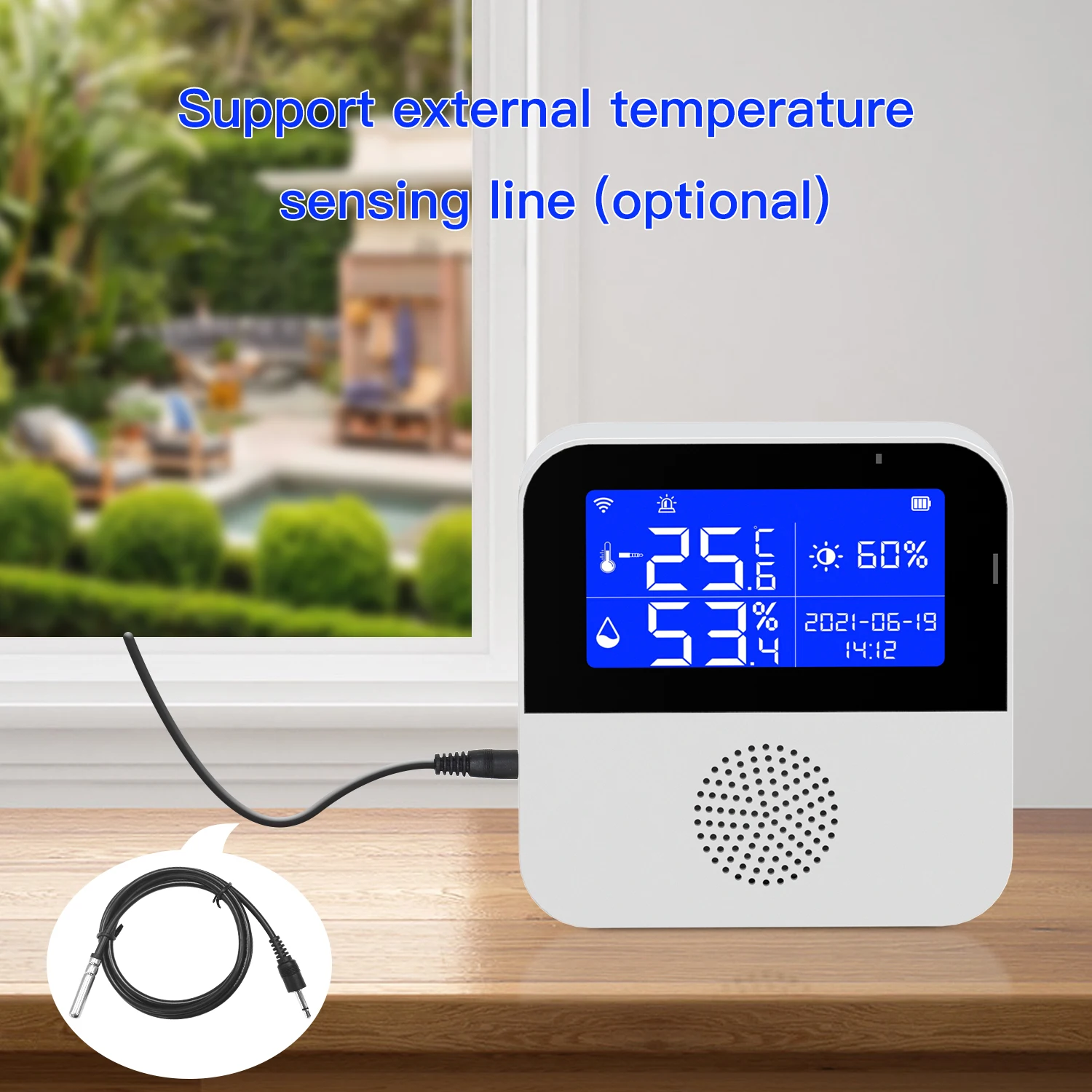 LCD-Display Tuya WIFI Temperatur-Feuchtigkeitssensor für Smart Home oder Pflanzenwachstum Hochpräzise mit Wassertemperaturleitung