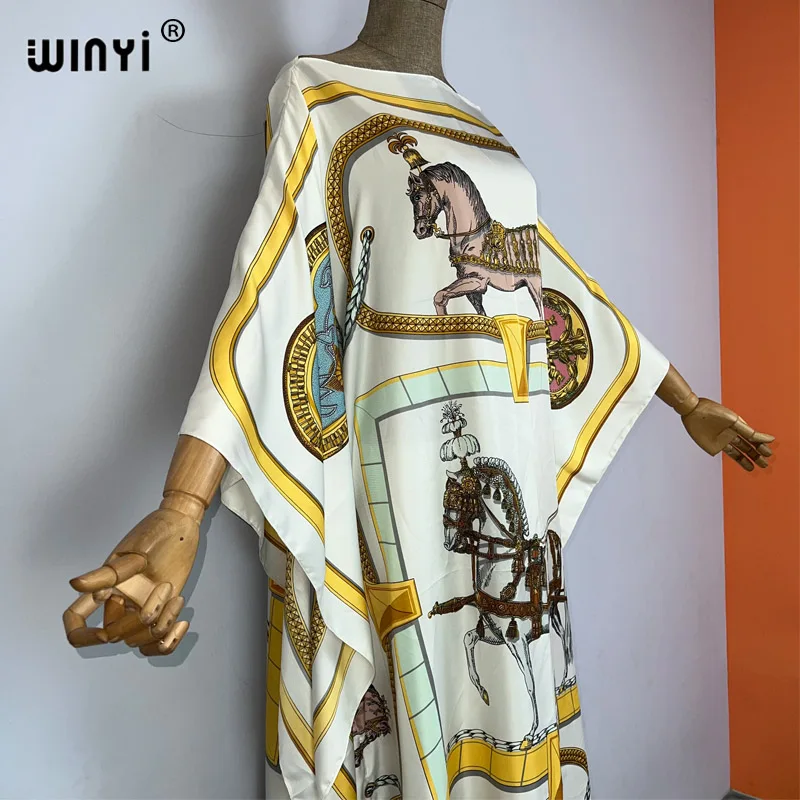 WINYI 2023 neues Afrika-Mode-Boho-populäres bedrucktes Twill-Kaftan-Maxikleid Sommerstrand Böhmisches Kaftan-langes Kleid für Damen