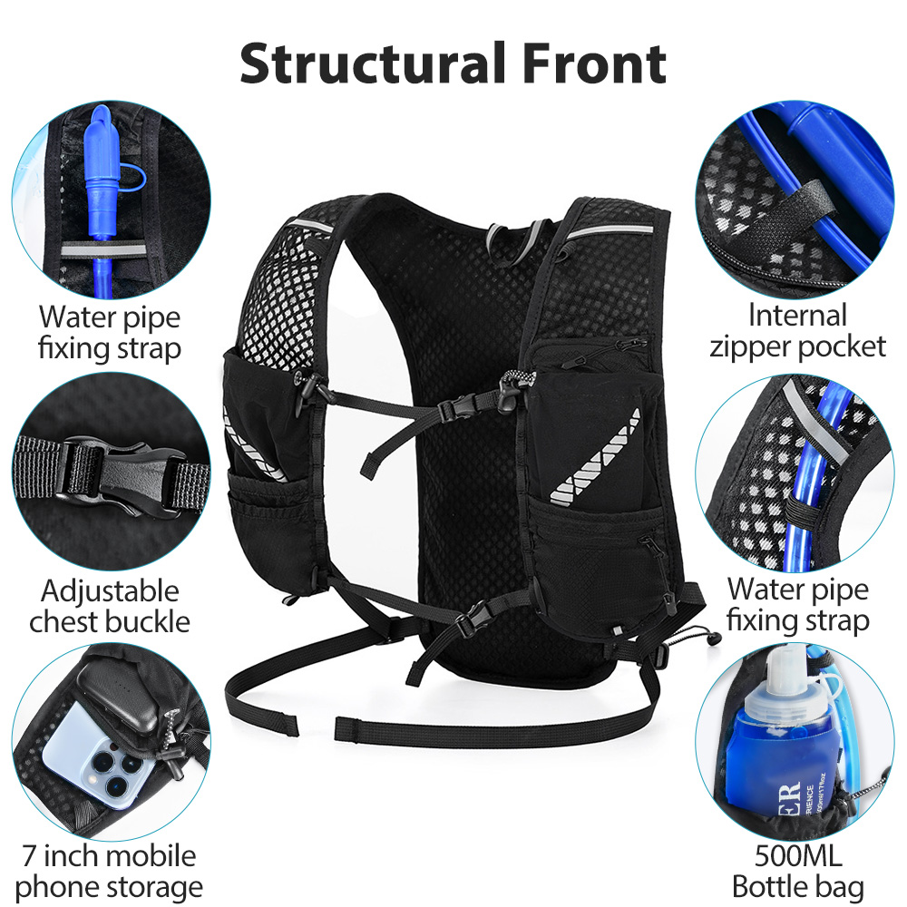 NEWBOLER Lichtgewicht hardlooprugzak Hydratatievest Run Bag Geschikt voor fietsmarathonwandelingen Ultralichte en draagbare tas