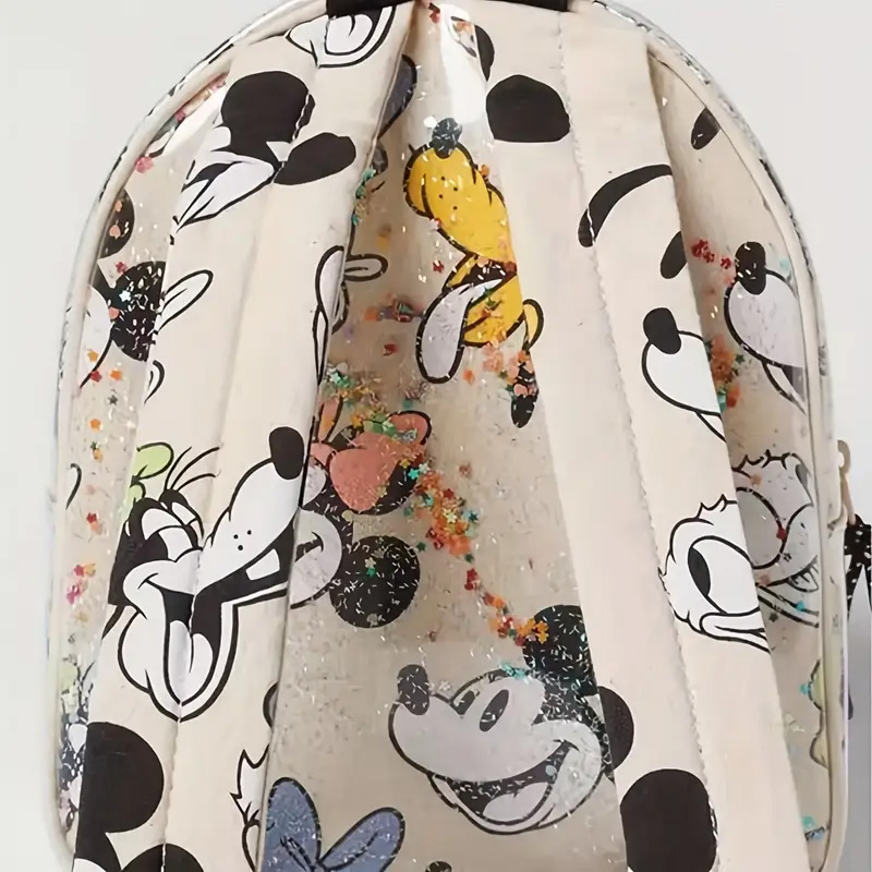 Disney Minnie Mouse Glitter Backpack - Cute Cartoon Design with Adjustable Straps, Transparent Travel Daypack for People