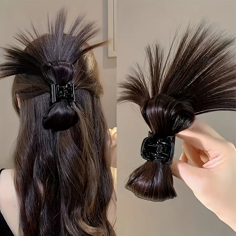 Synthetische Vrouwen Half-tie Haar Klauw Lui Hoofd Clip Pruik Vangst Clip Hoge Paardenstaart Haaraccessoires Rommelig Broodje