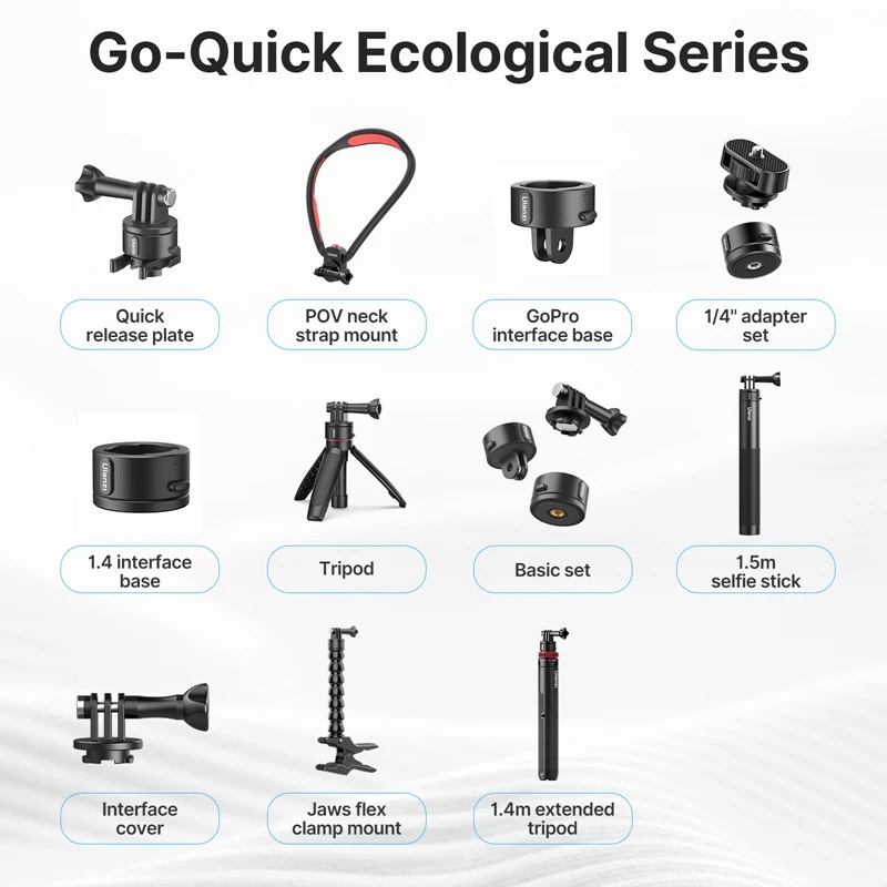 Ulanzi Go-Quick Ⅱ Magnetic Quick Release Adapter Mount Set with 1/4'' Screw for Gopro 12 11 10 9 8 7 6 5 DJI OSMO Insta360