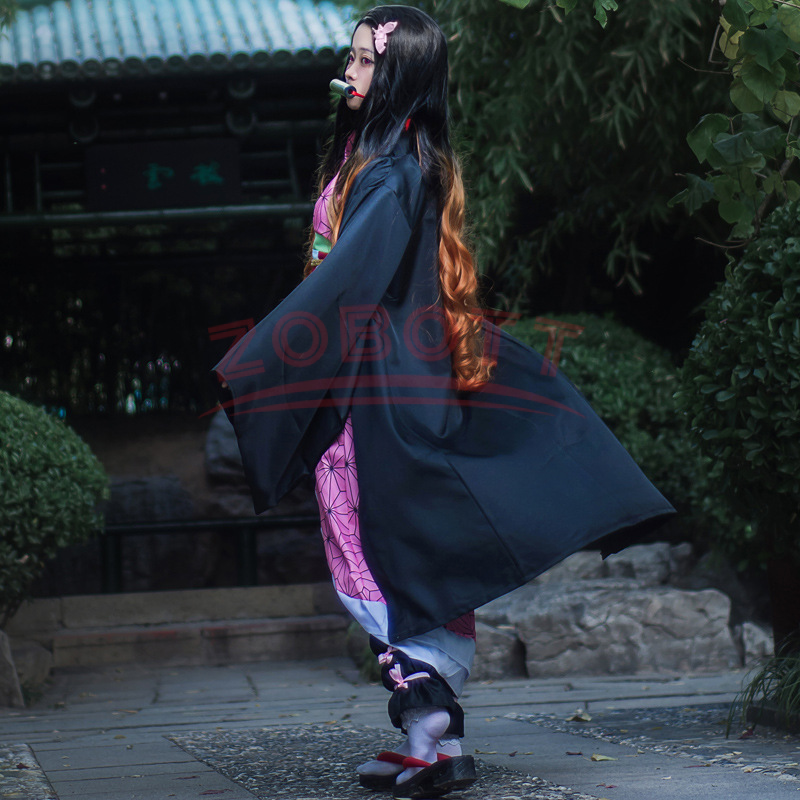 Anime Demon Slayer Cosplay Traje para Mulheres, Nezuko, Kimetsu No Yaiba, Kamado, Peruca, Uniforme, Roupas, Meninas