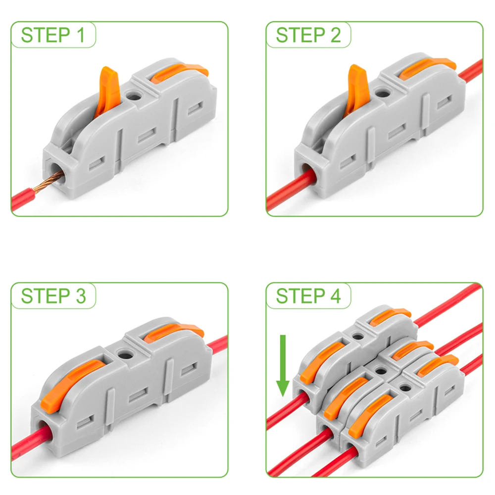 34/50pcs Connettore del cavo a leva per connessione rapida 28-12 AWG 1-a-1 Connettore del cavo in linea Terminale isolato di giunzione compatta