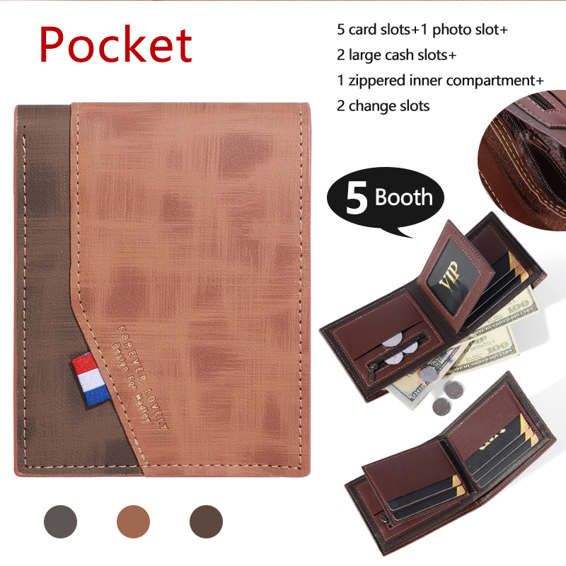 Men's High-capacity Leather Wallet, Small Multi Slot Photo Wallet for Coins, Vintage Wallet